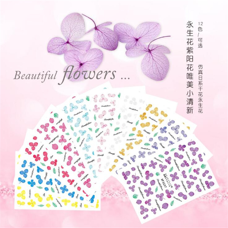 Pegatinas de uñas de flores secas especiales transfronterizas Flor permanente Flor púrpura Yang Simulación de flores secas Pegatinas de uñas de papel con adhesivo