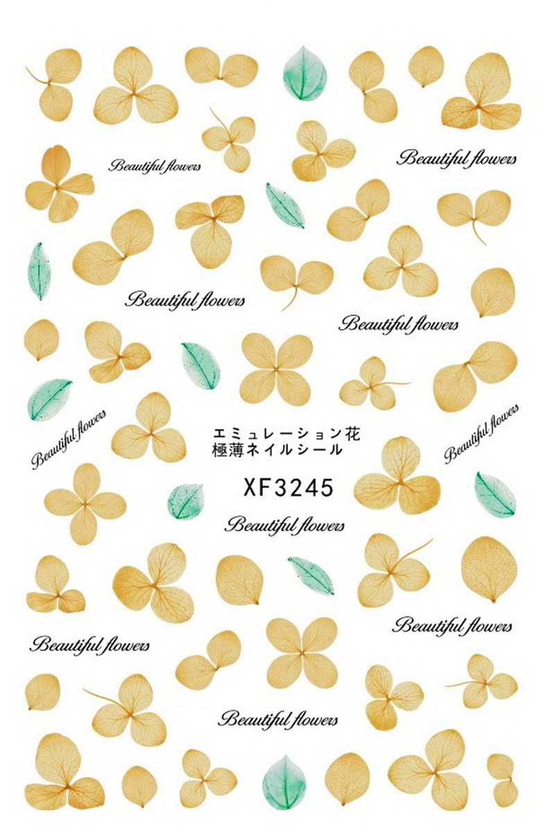 Pegatinas de uñas de flores secas especiales transfronterizas Flor permanente Flor púrpura Yang Simulación de flores secas Pegatinas de uñas de papel con adhesivo