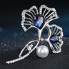 Fashionable brooch from pearl, universal crystal, pin, protective underware lapel pin, clothing, accessories, Korean style, pearl silver, wholesale