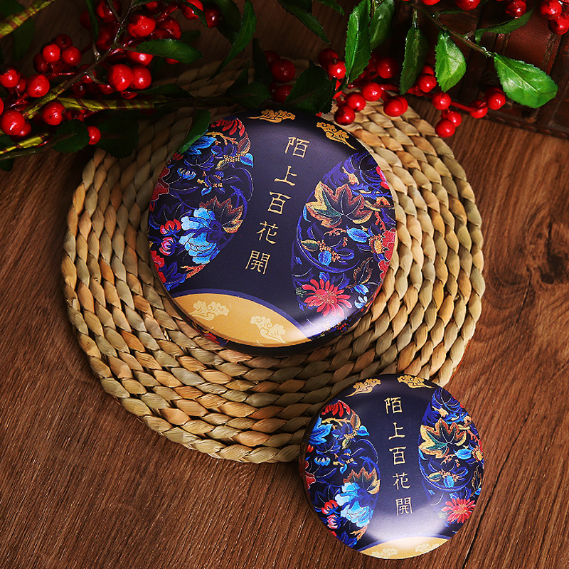 原创 新款故宫风格复古圆形马口铁盒香薰蜡烛罐 喜糖盒铁盒子