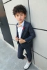 Y066 gray blue jacket + pants (with bouquet corsage)