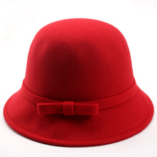 亲子款礼帽秋冬季帽子批发蝴蝶结毛呢儿童盆帽时尚冬天渔夫帽女