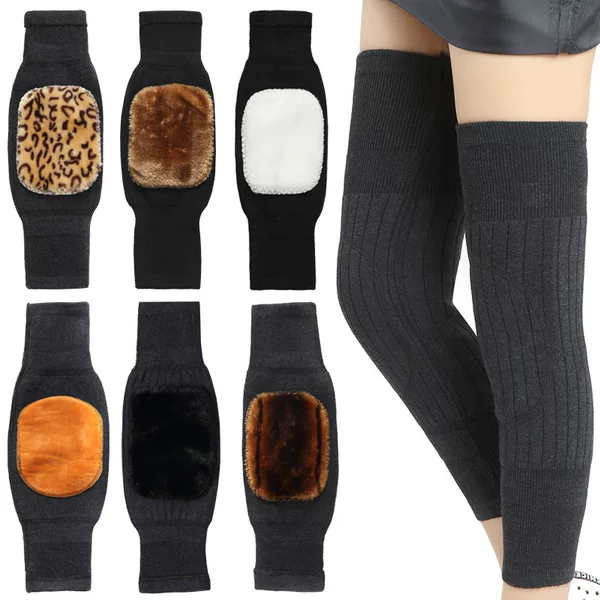 Winter Fleece-Lined Thickened Cold-Resistant Leg Warmers, Faux Cashmere Knee Pads for Outdoor Cycling, Anti-Cold Knee Protection, Warm Leg Sleeves