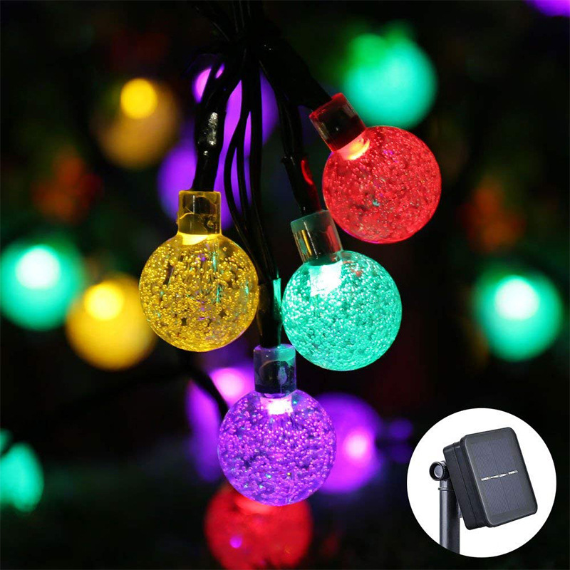 Cadena de luz solar LED burbuja cuentas redondas bola de cristal hadas cadena luces al aire libre Navidad vacaciones decoración coloridas luces intermitentes