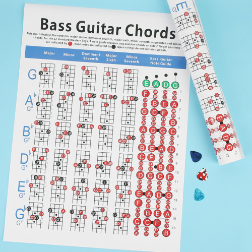 Chuanmei wholesale guitar chord fingering chart 200g coated paper four-string electric bass bass chord tab