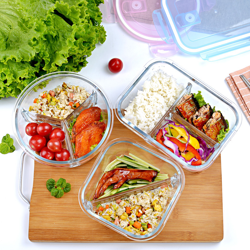 Glass lunch box, heat-resistant glass storage box office worker students with rice bento box microwave heating lunch box