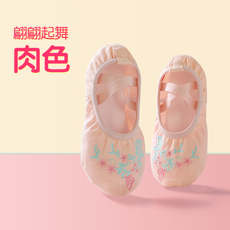 En stock zapatos de baile para niños zapatos de baile de ballet zapatos de práctica corporal zapatos de satén bordados nuevos zapatos de garra de gato zapatos de yoga
