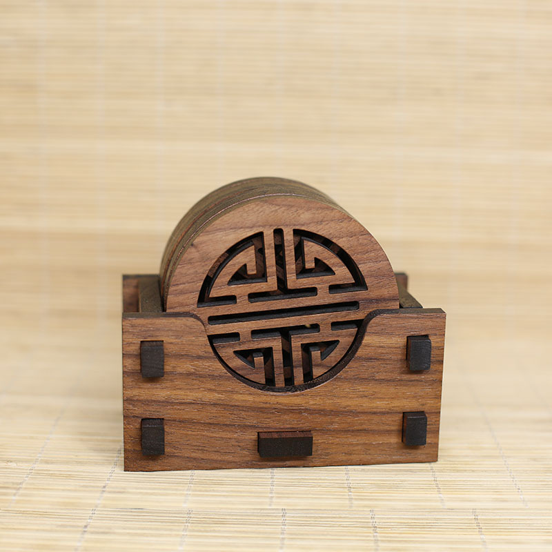 Juego de posavasos de madera maciza Soporte de posavasos en chip Manteles individuales huecos de madera maciza Soporte de posavasos de madera