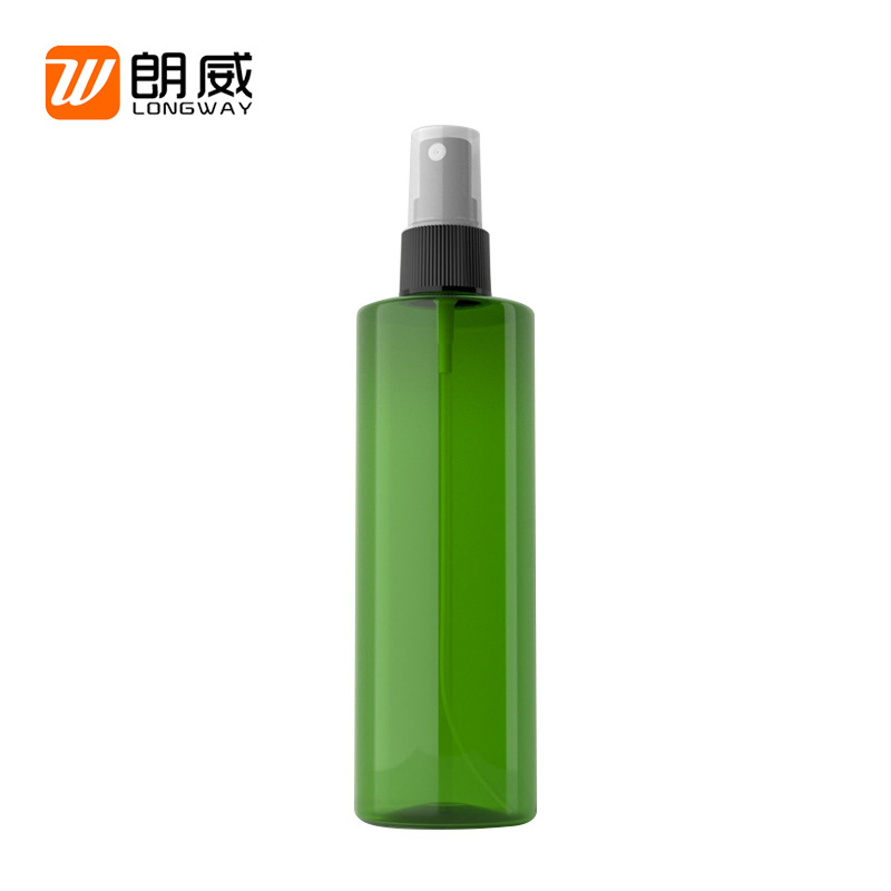 250ml botella de spray de hombro plano cosmético sub-embalaje al por mayor botella de rocío puro botella de plástico para mascotas botella de spray de agua cosmética