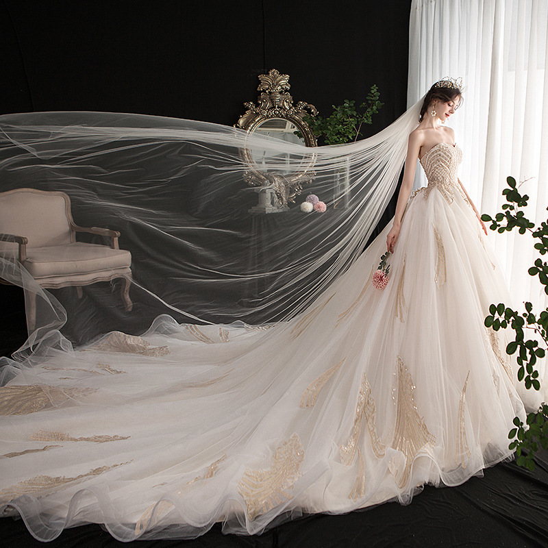 Vestido de novia sin tirantes 2026, nuevo modelo de primavera, estilo francés, con cola, temática forestal, ultra-romántico, de ensueño, sencillo. image 7