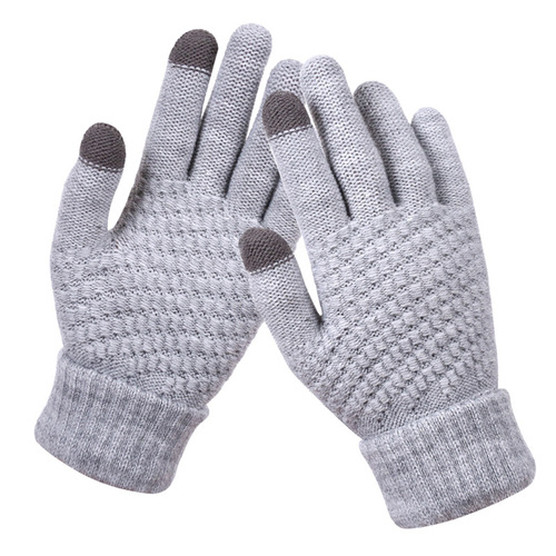 Touch screen gloves for women winter knitted plus velvet jacquard thickened non-slip warm fashion winter gloves manufacturer wholesale