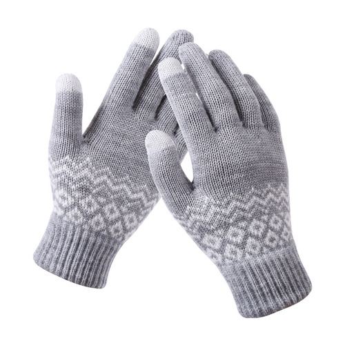 Foreign trade warm and cold-proof thickened adult jacquard gloves manufacturer women's winter knitted touch screen gloves cross-border wholesale