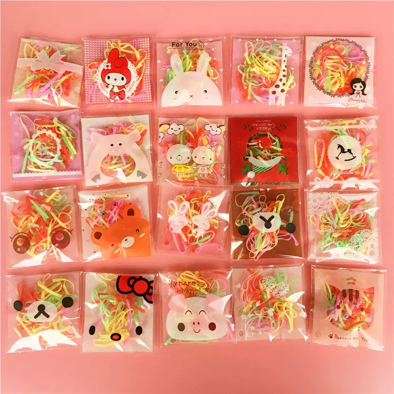 卡通袋装一次性彩色皮筋高弹力强拉不断发皮圈儿童发饰头绳发绳女