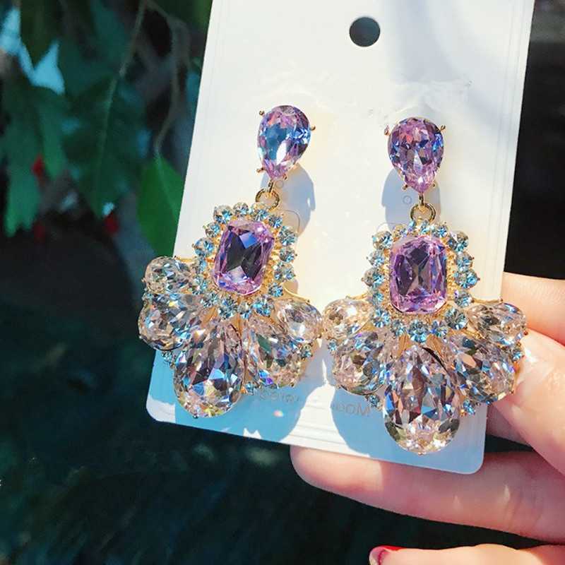 Aguja de plata largos pendientes de gota de cristal Corea del Sur Jin Yilin mismo estilo pendientes de moda elegantes pendientes de alto grado al por mayor