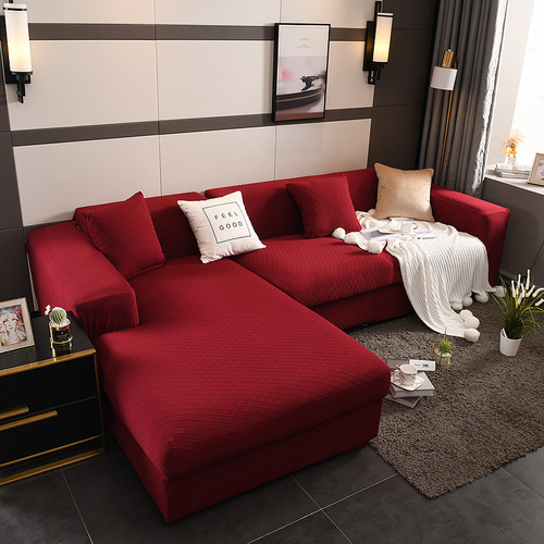 Thickened jacquard fabric sofa cover all-inclusive L-shaped combination solid color sofa cover elastic four-season non-slip wholesale