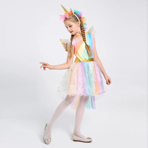 Halloween new girls unicorn dress festival costume rainbow dress stage performance costume