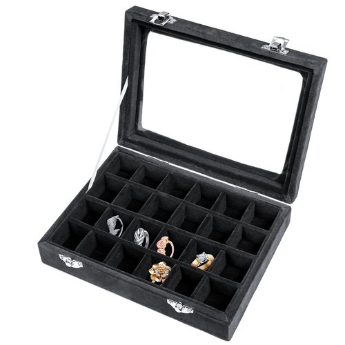 Silver double buckle small jewelry box jewelry box jewelry box earrings ring jewelry storage box 24-grid manicure box