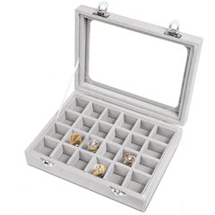 Silver double buckle small jewelry box jewelry box jewelry box earrings ring jewelry storage box 24-grid manicure box