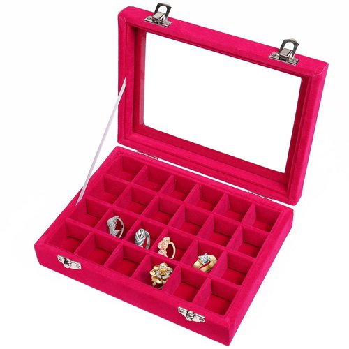 Silver double buckle small jewelry box jewelry box jewelry box earrings ring jewelry storage box 24-grid manicure box