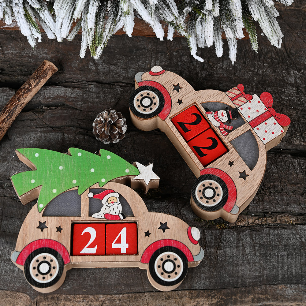 Maison & Jardin Haube Nouvelle décoration de Noël créative Ornements de calendrier de voiture en bois Compte à rebours de voiture pour les personnes âgées_voghion.com