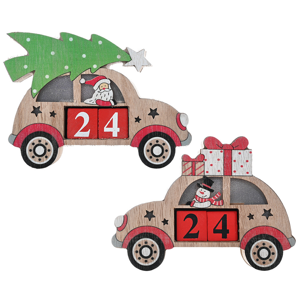 Maison & Jardin Haube Nouvelle décoration de Noël créative Ornements de calendrier de voiture en bois Compte à rebours de voiture pour les personnes âgées_voghion.com
