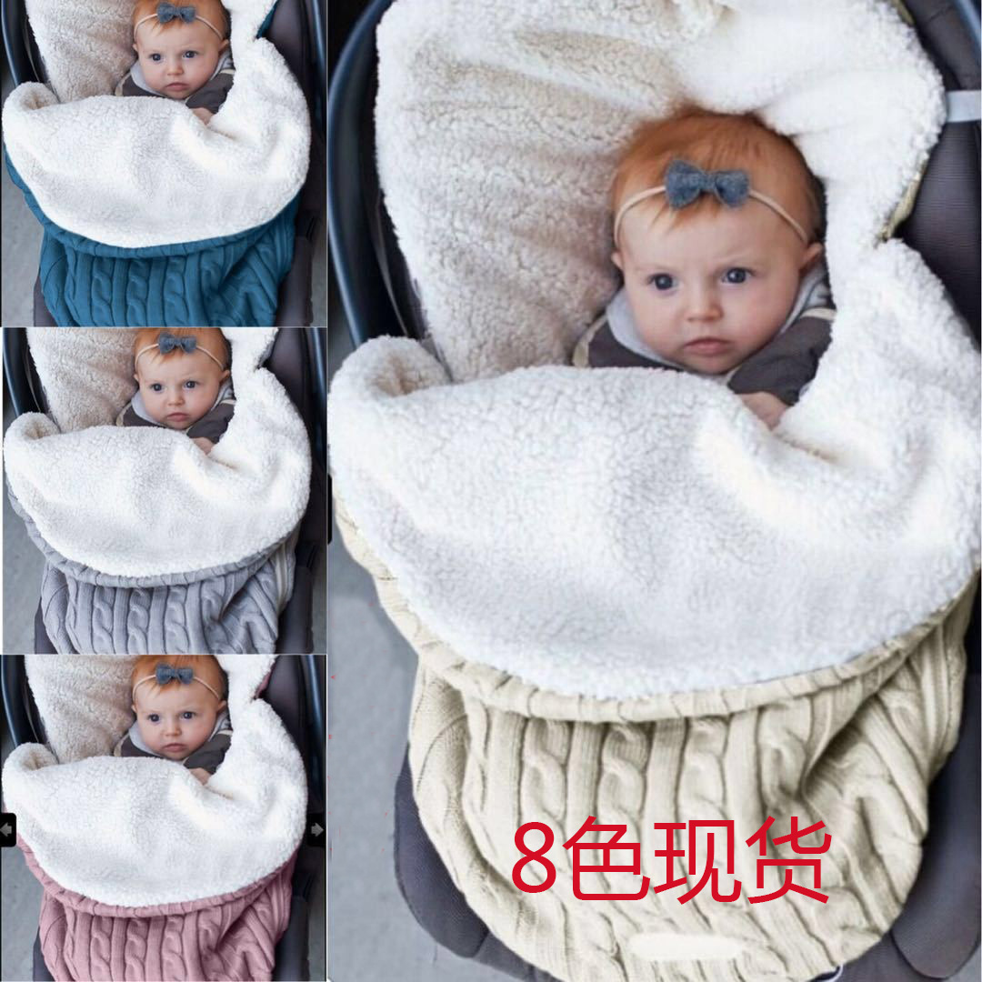 INS europeo y americano AliExpress cochecito de bebé saco de dormir de lana engrosada de punto forrado de lana al aire libre cálido bebé saco de dormir