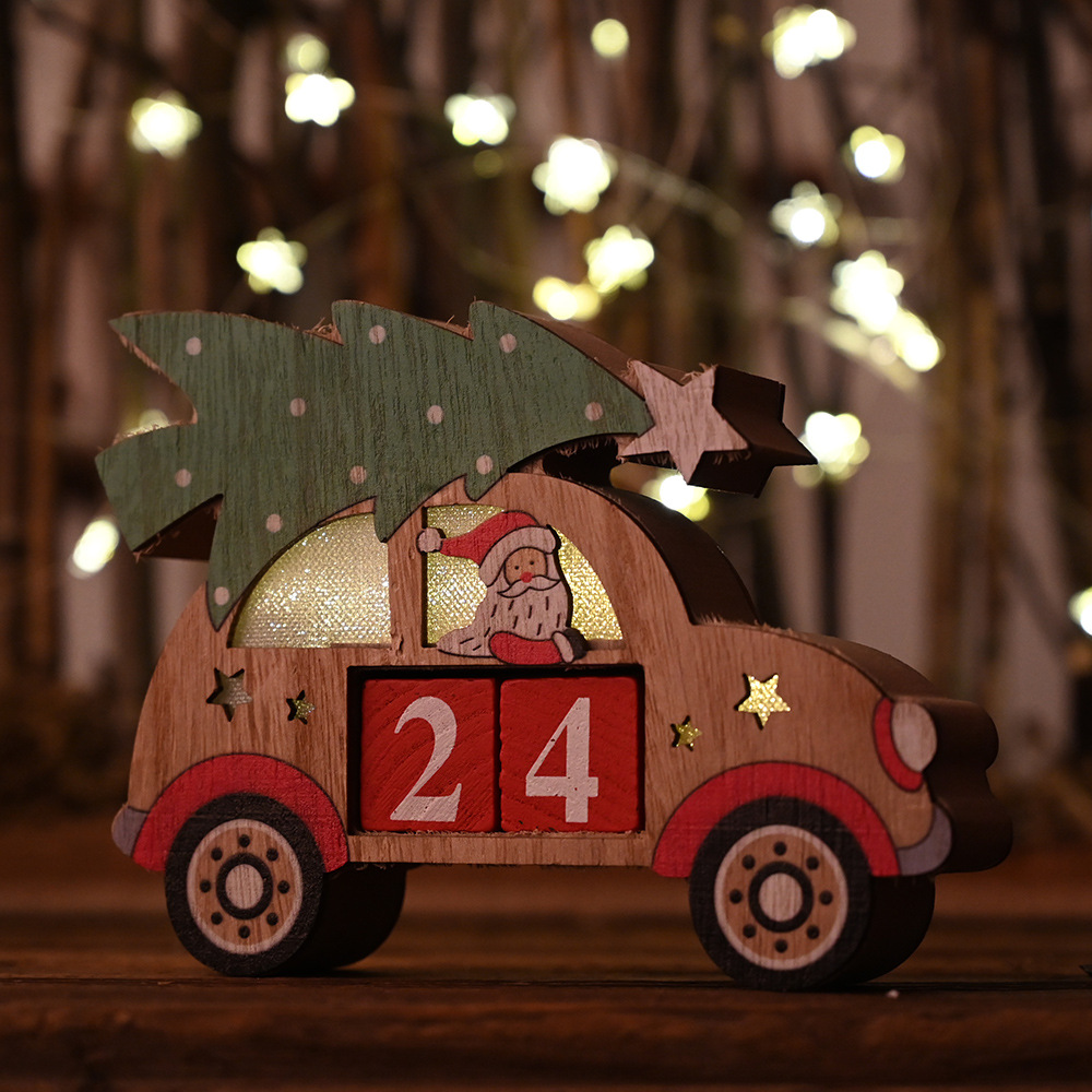 Maison & Jardin Haube Nouvelle décoration de Noël créative Ornements de calendrier de voiture en bois Compte à rebours de voiture pour les personnes âgées_voghion.com