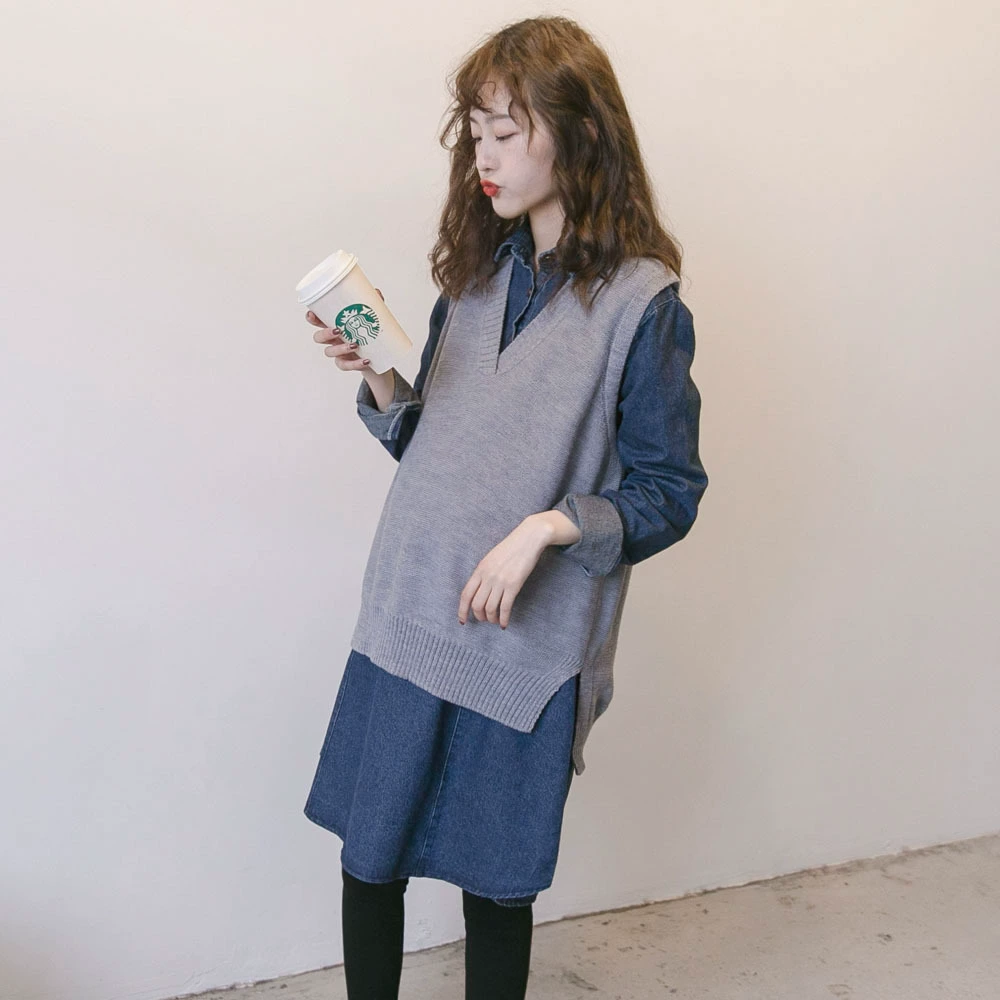 Весенне-осенняя одежда для беременных женщин, жилет для беременных в Корейском стиле с V-образным вырезом, свитер без рукавов, куртка, Свободный Повседневный жилет, топ