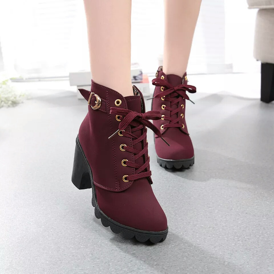 Aliexpress Thick-Heeled High-Heeled Short Martin Boots for Women, European and American Fashion Waterproof Platform Round-Toe Side-Zipper Short Boots for Women