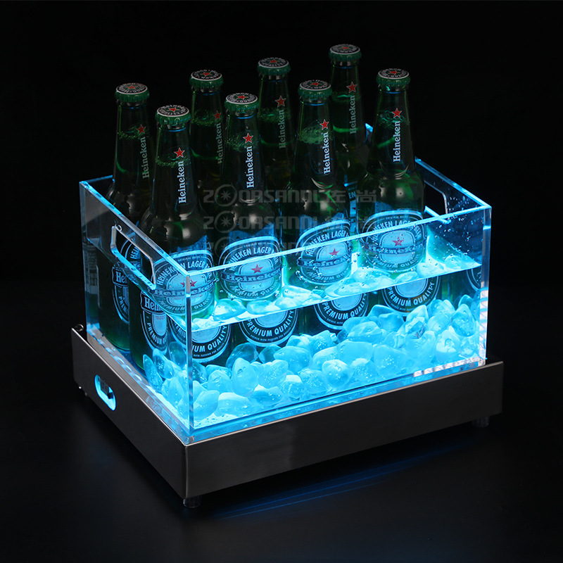 Zuochang LED luminoso champán cubo de hielo bar KTV noche cubo de hielo creativo de doble uso portátil de acero inoxidable Cubo de cerveza