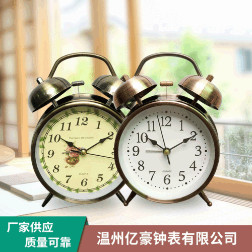 Factory Direct Supply 4-inch Metal Plated Red Copper Bronzed Gold Imitation Alarm Clock Night Light Creative Belling Children Student Desk Clock
