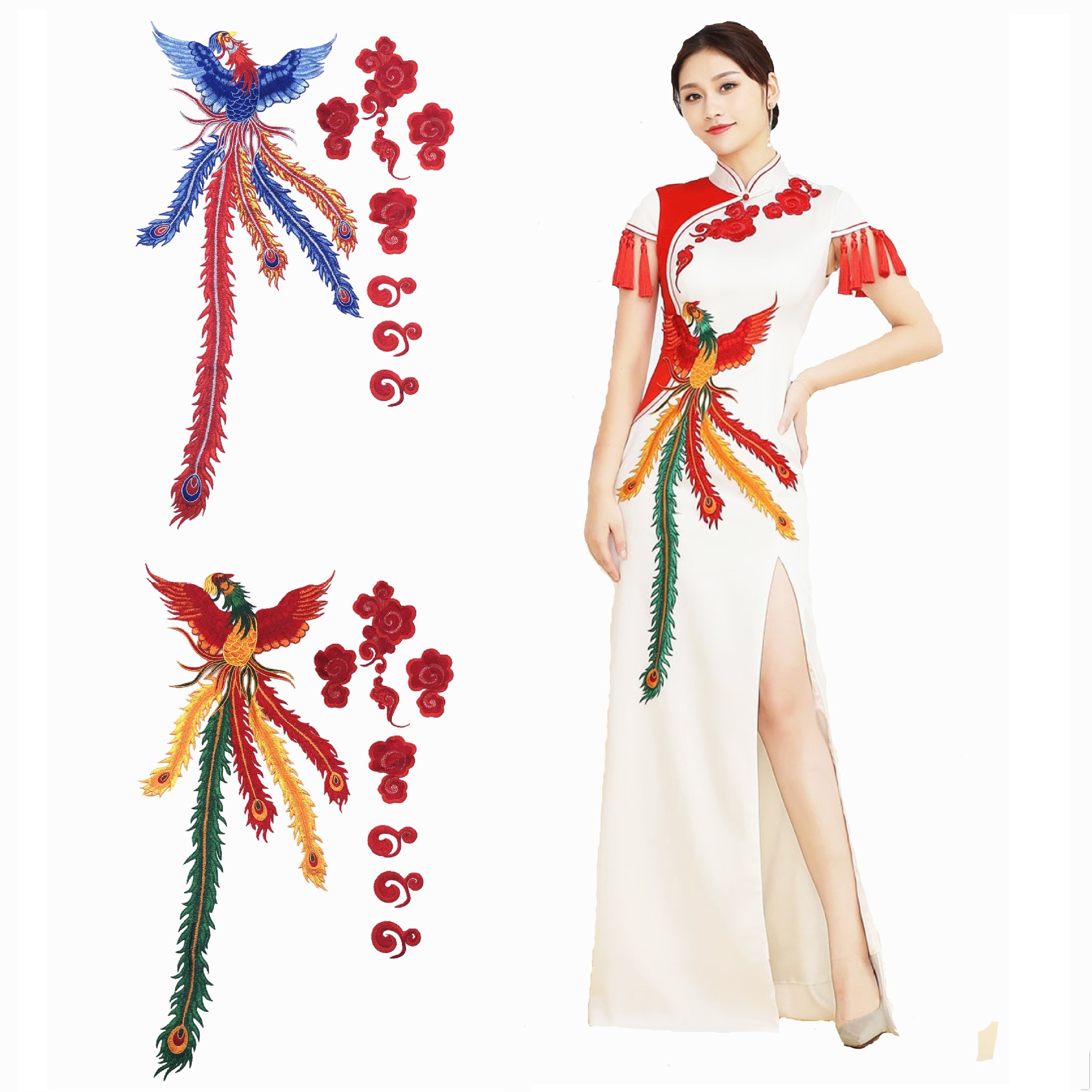 复古大凤凰旗袍水溶刺绣花朵 厚密领花 旗袍服装舞蹈辅料花朵批发