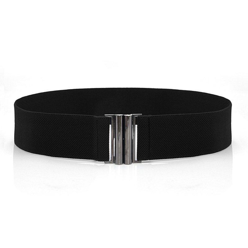 Cinturón ancho negro Sello de la cintura elástica de las mujeres del todo-fósforo simple del estilo coreano de las mujeres con la chaqueta abajo Falda de la hebilla de la aleación de las mujeres