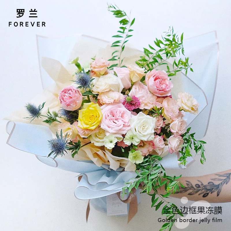 Roland New Golden frontera jalea película de la flor material de papel de embalaje impermeable de gama alta Flor de papel de embalaje ramo de flores tienda de flores