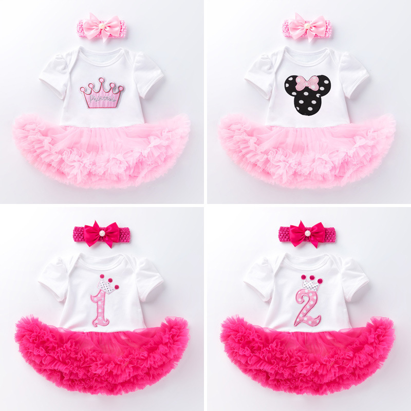 Tren transfronterizo nueva ropa de cumpleaños para bebés de verano, falda para niños, traje de falda de manga corta, ropa de fiesta de cien días para bebés