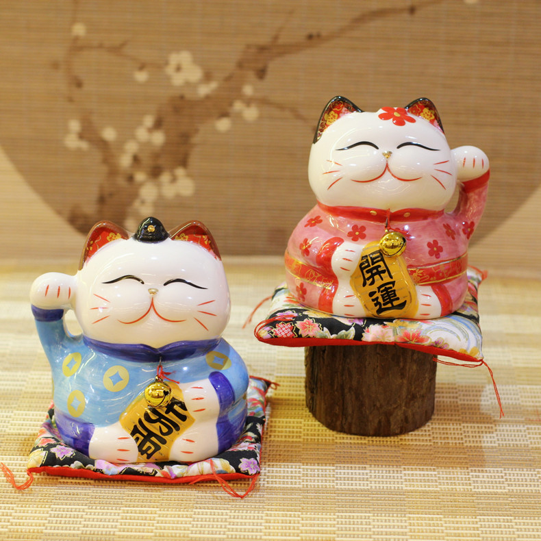 乐喵招财猫6寸陶瓷工艺品情侣夫妻猫储蓄罐摆件开业送礼发财猫儿