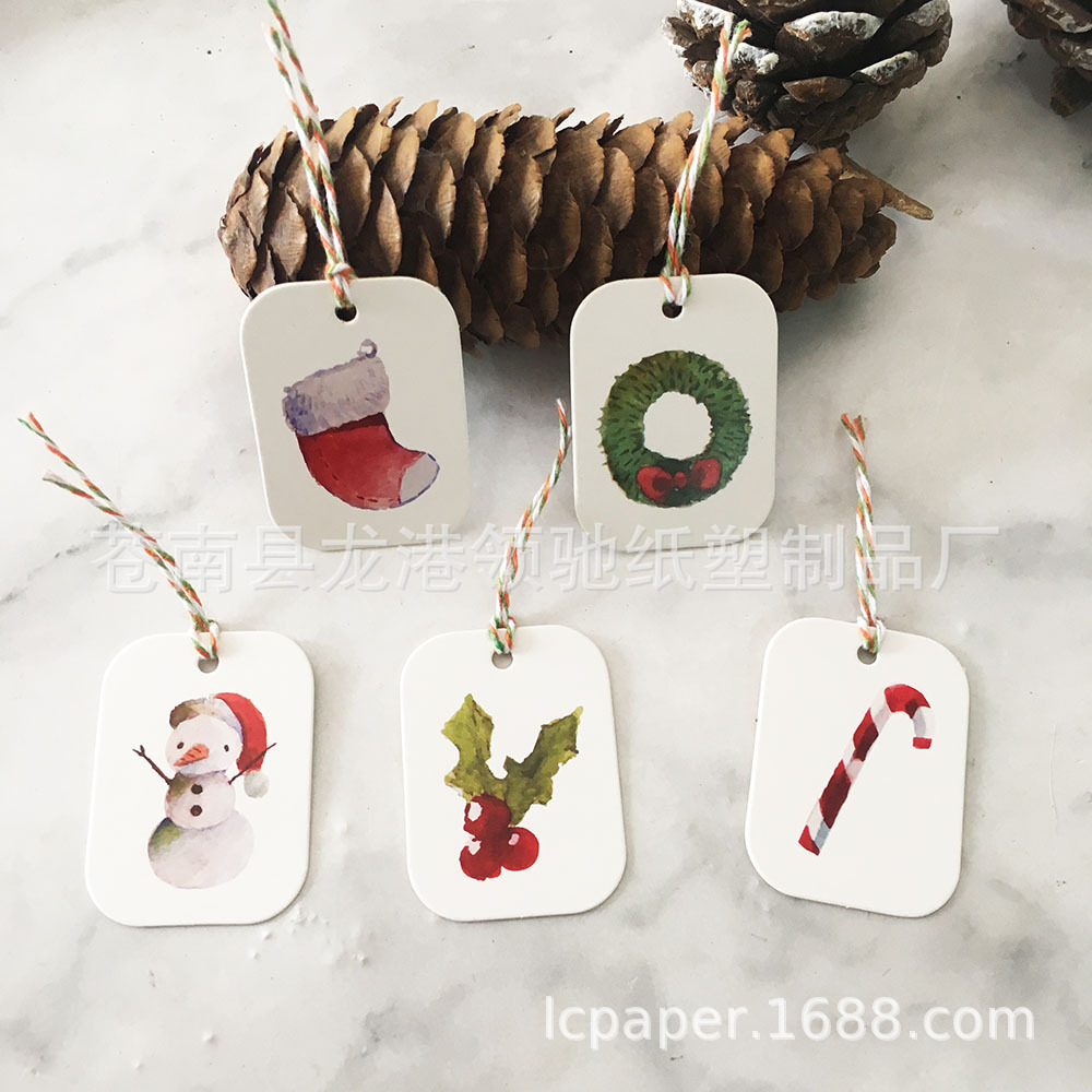 可爱圣诞祝福牛皮纸小吊牌卡片 卡通印花派对礼物烘焙包装装饰