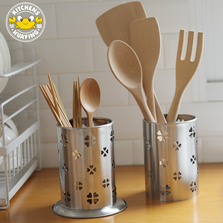 Huaying palillos de acero inoxidable titular de la cocina del hogar creativo drenaje palillos jaula estante engrosada mayor vajilla redonda caja de almacenamiento
