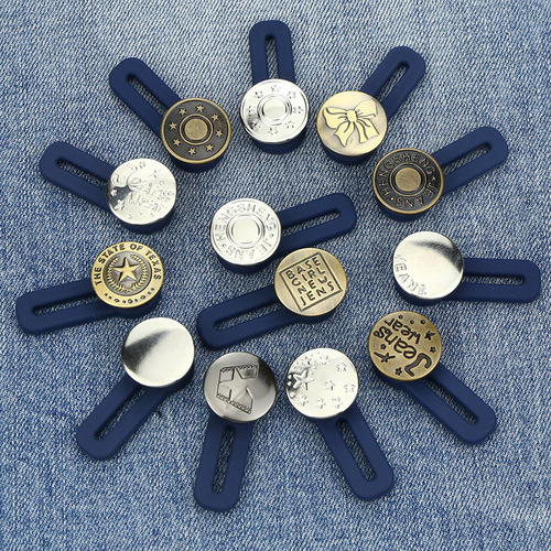 Adjustable and removable retractable round jeans buttons for men and women to expand waist and change to larger nail-free button accessories