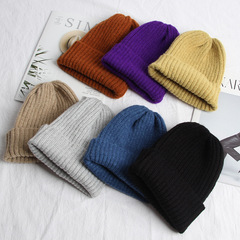 Korean style woolen hat for women in autumn and winter new imitation mohair curled solid color versatile knitted hat for men and women cuffed cold hat