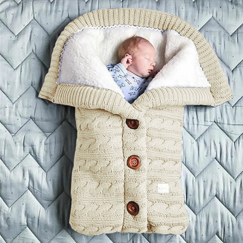 Spring, autumn and winter knitted sleeping bag, stroller sleeping bag, swaddle stroller sleeping bag, button twist sleeping bag, velvet thickened quilt