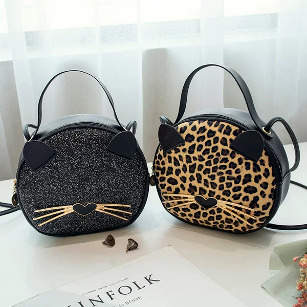 New Leopard Print Bag for Women 2025 Cat Mobile Phone Bag Korean Style Cross-Body Bag Cute Trendy Fashion Small Round Bag Wholesale