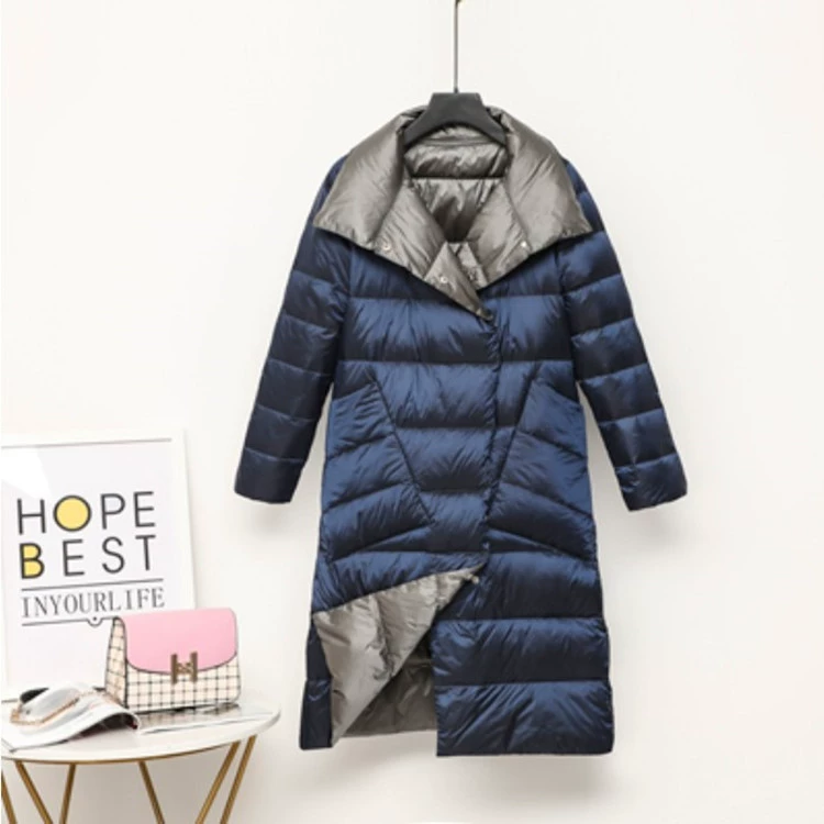 (Cross-border trading), velvet winter long double-sided down jacket, duck down, mid-length, city style, slim fit