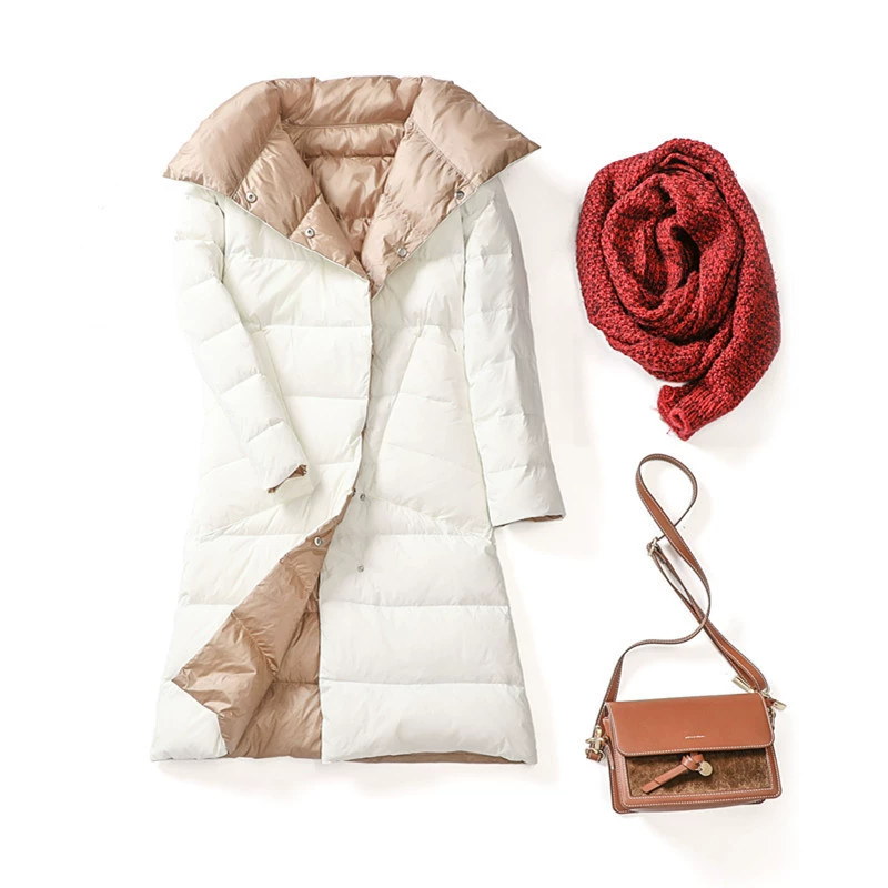 (Cross-border trading), velvet winter long double-sided down jacket, duck down, mid-length, city style, slim fit