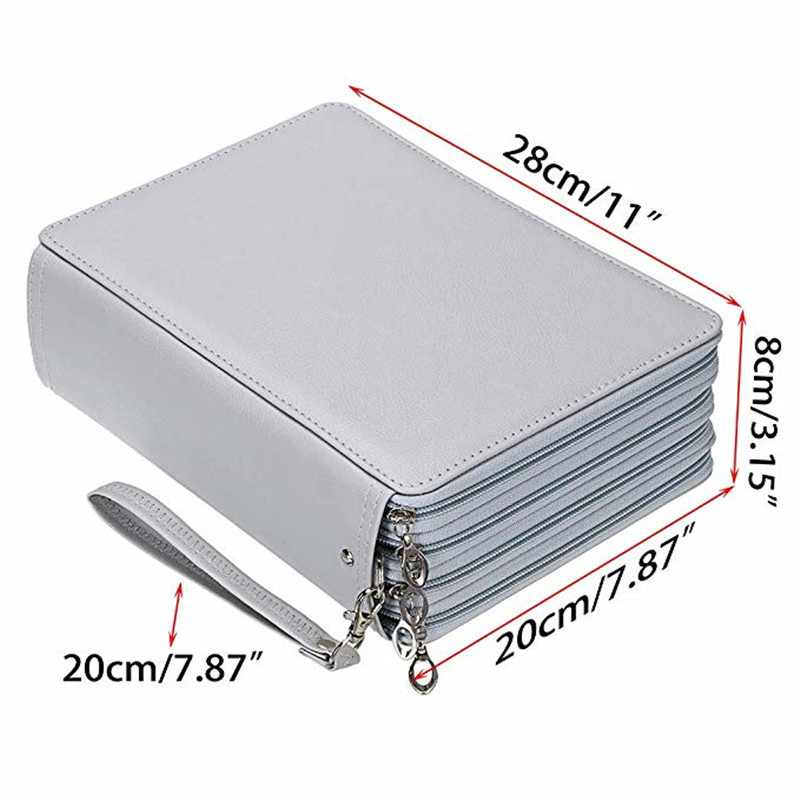 Amazon nuevo gran capacidad pu lápiz bolsa estudiante papelería bolsa 200 agujero arte pintura bolsa de almacenamiento