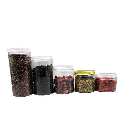 Wholesale transparent plastic canisters for snacks nuts candies tea storage containers PET wide-mouthed five-grain storage canisters
