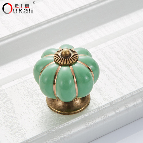 Factory direct sales 5088 ceramic handle pumpkin round cartoon pastoral modern simple cabinet drawer handle