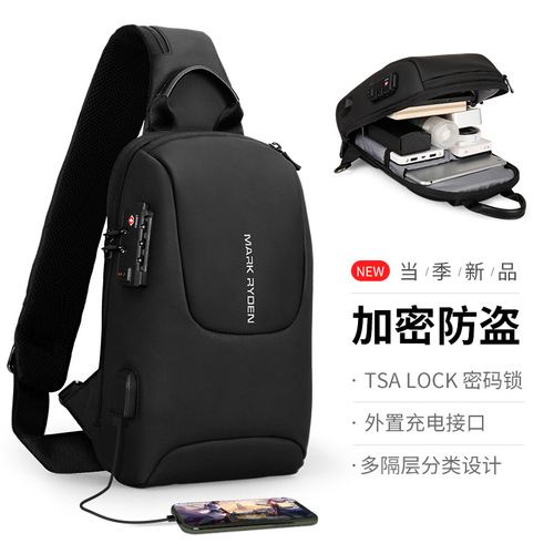 Marco Leden TSA anti-theft shoulder bag USB charging men's chest bag cross-border Oxford cloth business commuter crossbody bag