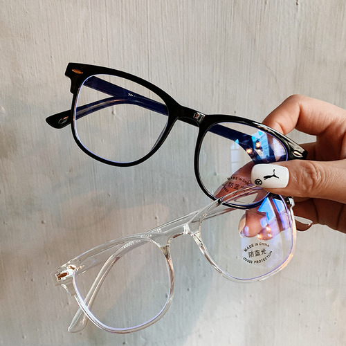 Retro round rice nail anti-blue light flat glasses men and women myopia glasses frame trendy literary TR90 glasses frame