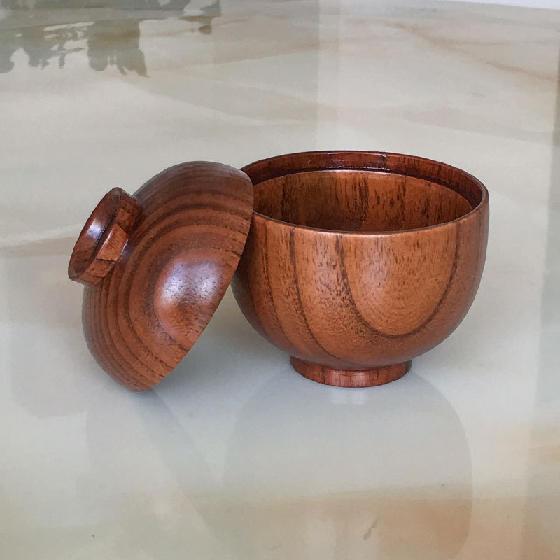 Suministro directo de fábrica de cuencos de madera con tapas, cuencos infantiles anti-quemaduras y anti-caída, cuencos redondos pequeños de estilo chino, venta al por mayor en stock.